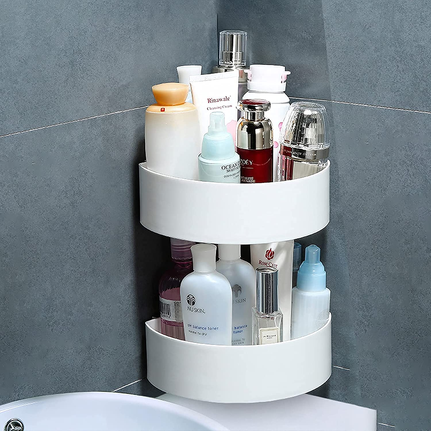 4033 Corner Shelf Bathroom Kitchen Rack Self Adhesive Shower Caddy Plastic Triangle Wall Mount Storage Basket DeoDap 4033 Corner Shelf Bathroom Kitchen Rack Self Adhesive Shower Caddy Plastic Triangle Wall Mount Storage Basket DeoDap